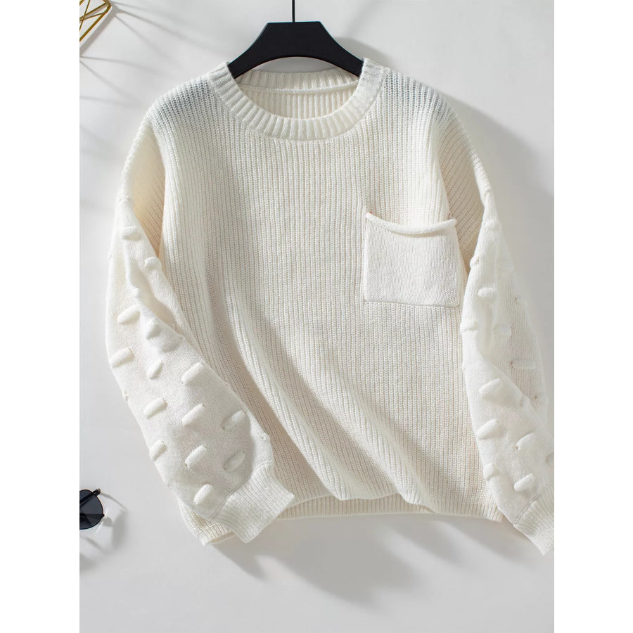 Pocket Detail Round Neck Sweater Apparel and Accessories