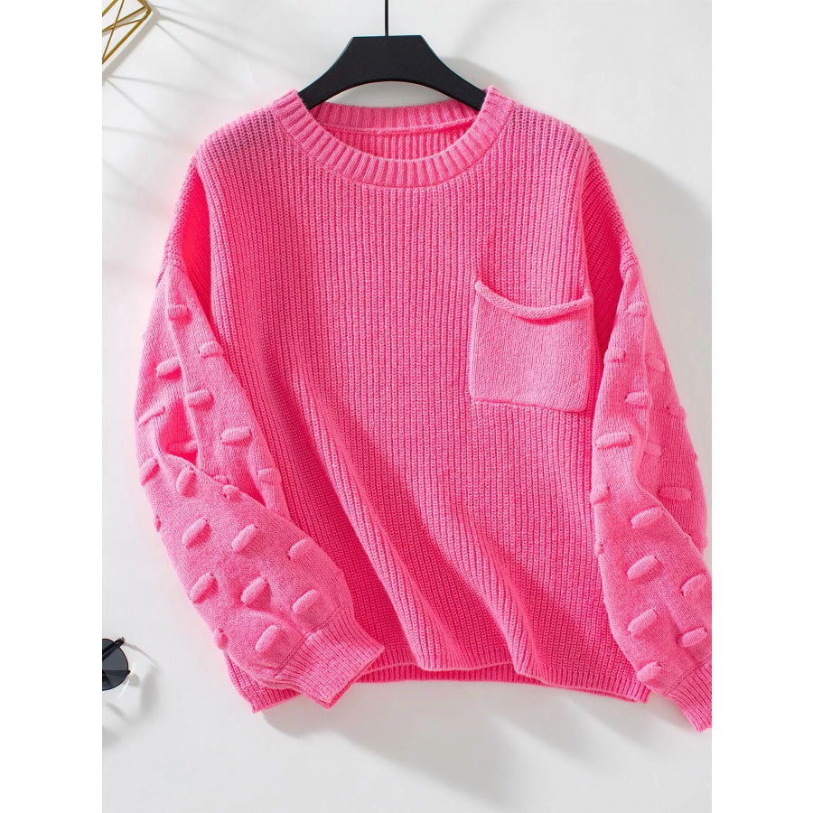 Pocket Detail Round Neck Sweater Apparel and Accessories