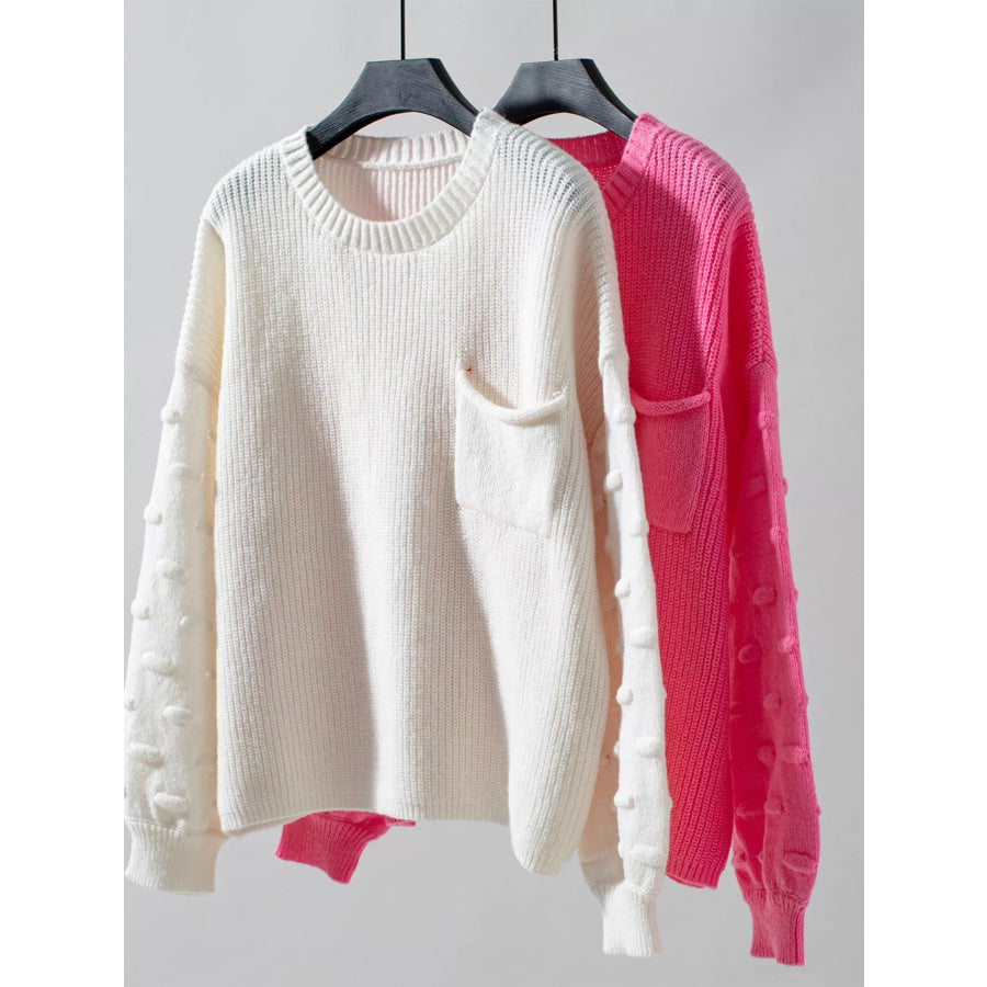 Pocket Detail Round Neck Sweater Apparel and Accessories