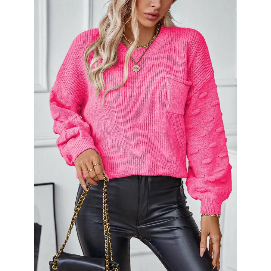 Pocket Detail Round Neck Sweater Apparel and Accessories