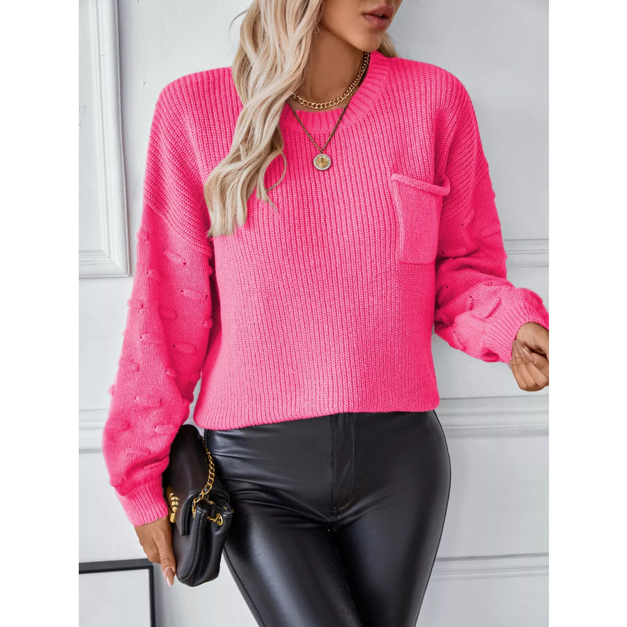 Pocket Detail Round Neck Sweater Apparel and Accessories