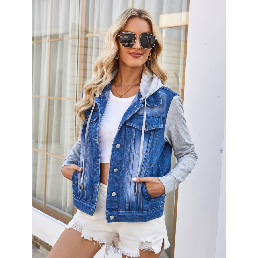 Pocketd Button Up Detachable Hooded Denim Jacket Apparel and Accessories