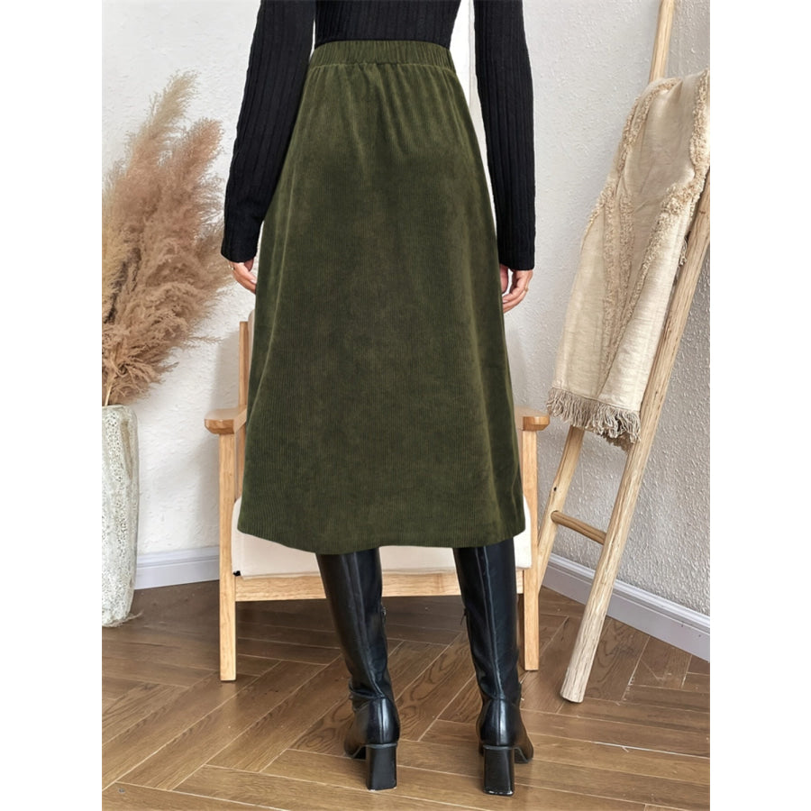 Pocketed Back Elastic Waist Skirt Army Green / S Apparel and Accessories