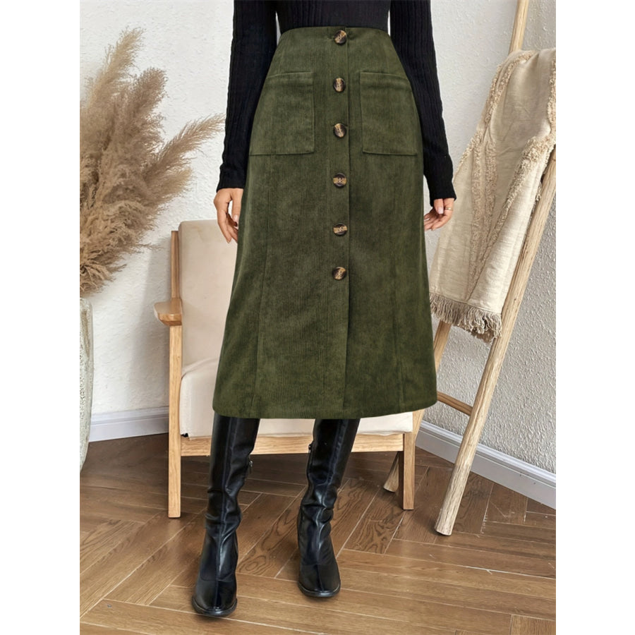 Pocketed Back Elastic Waist Skirt Army Green / S Apparel and Accessories