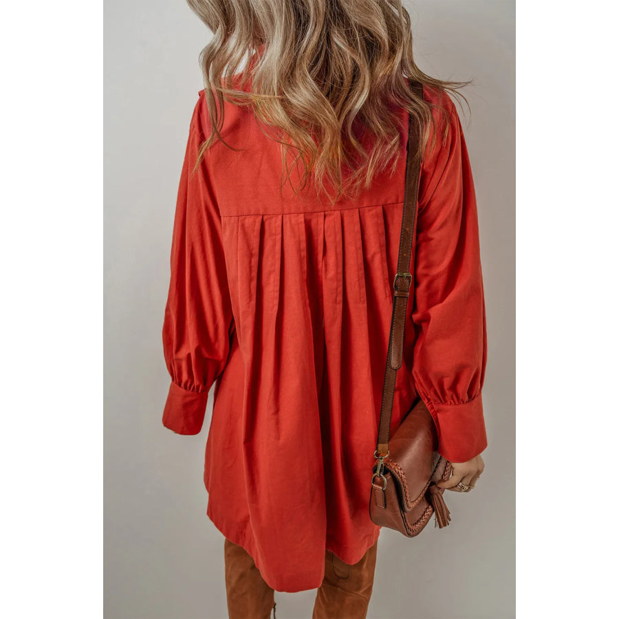 Pocketed Button Down Long Sleeve Shirt Dress Apparel and Accessories