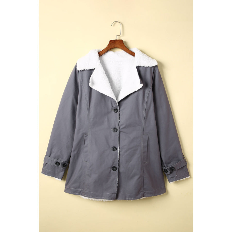 Pocketed Button Up Collared Neck Coat Charcoal / S Apparel and Accessories