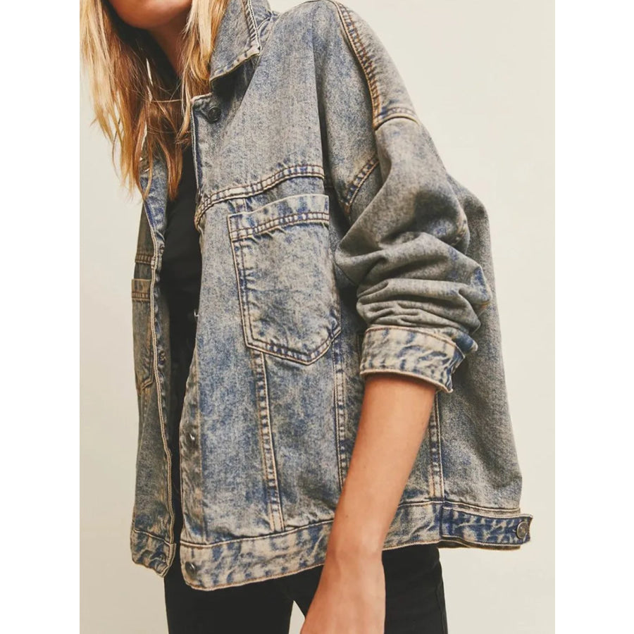 Pocketed Button Up Denim Jacket Apparel and Accessories