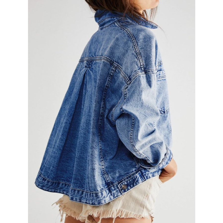 Pocketed Button Up Denim Jacket Apparel and Accessories