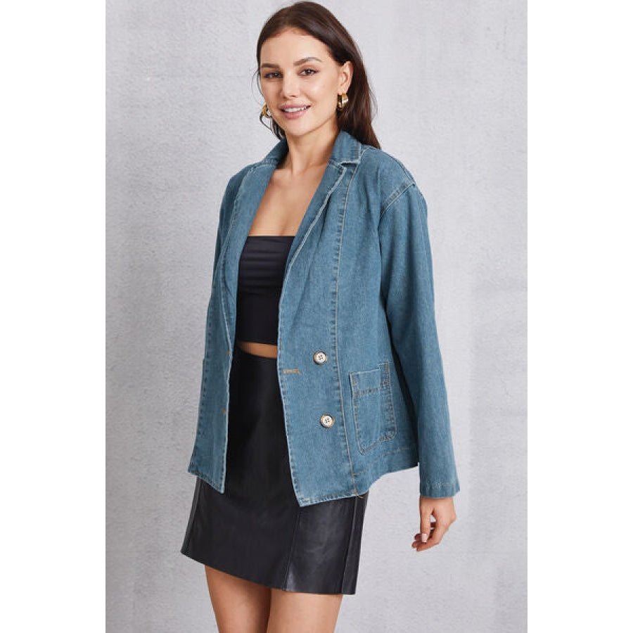 Pocketed Button Up Denim Jacket Clothing