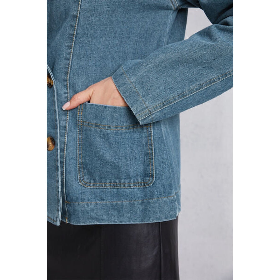 Pocketed Button Up Denim Jacket Clothing