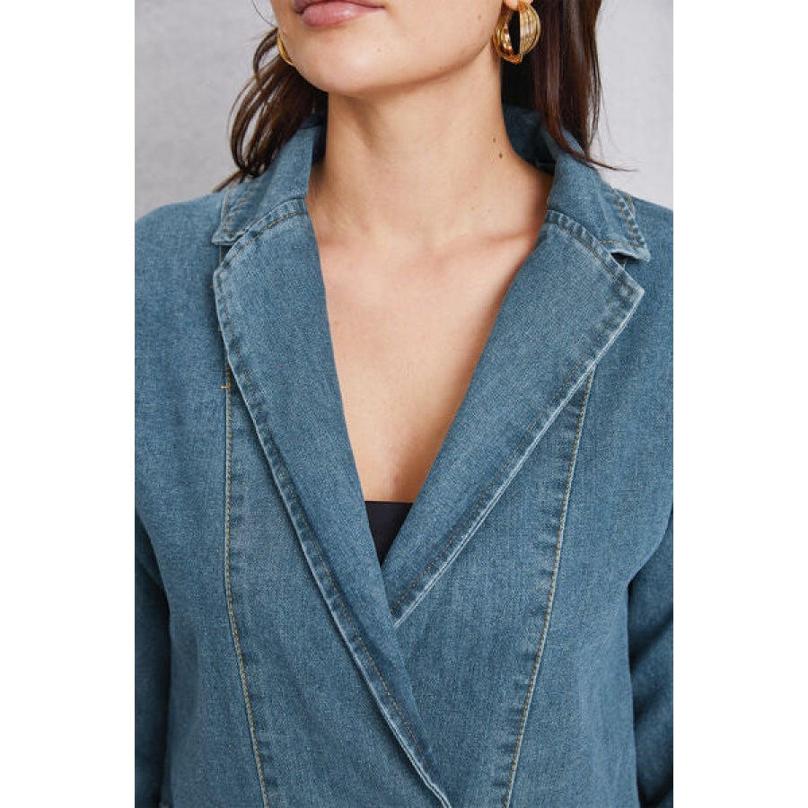 Pocketed Button Up Denim Jacket Clothing