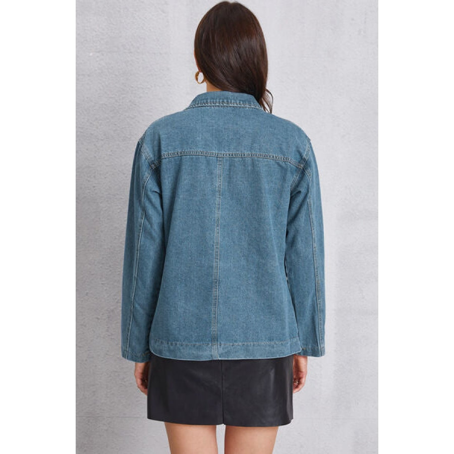 Pocketed Button Up Denim Jacket Clothing