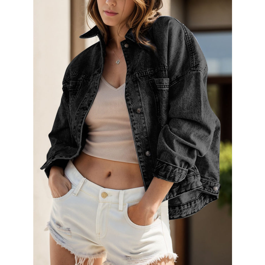 Pocketed Button Up Denim Jacket Dark / S Apparel and Accessories