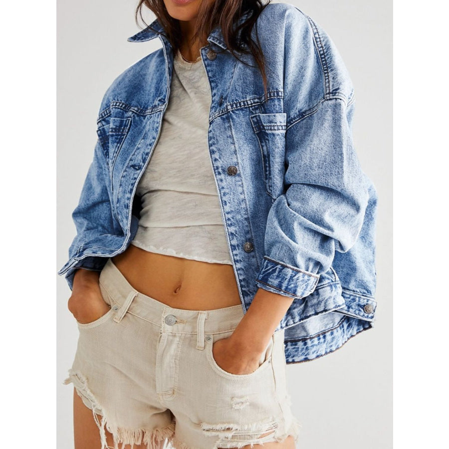 Pocketed Button Up Denim Jacket Light / S Apparel and Accessories