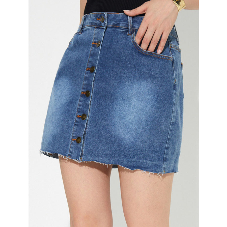 Pocketed Button Up Denim Skirt Apparel and Accessories