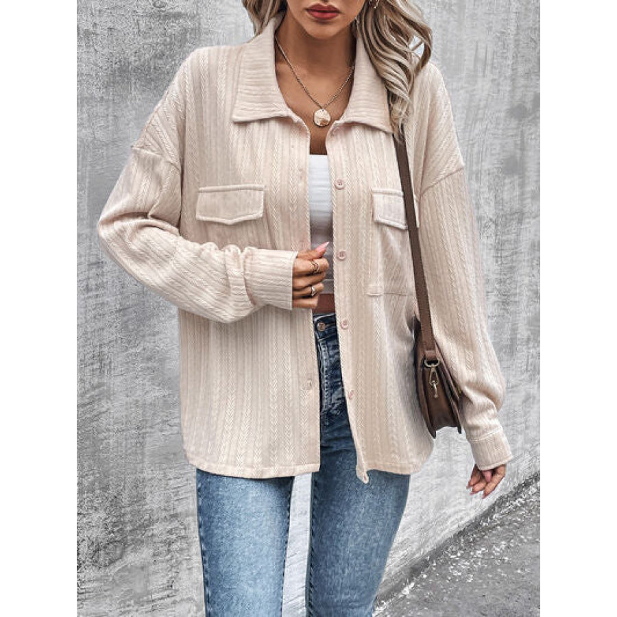 Pocketed Button Up Dropped Shoulder Jacket Clothing