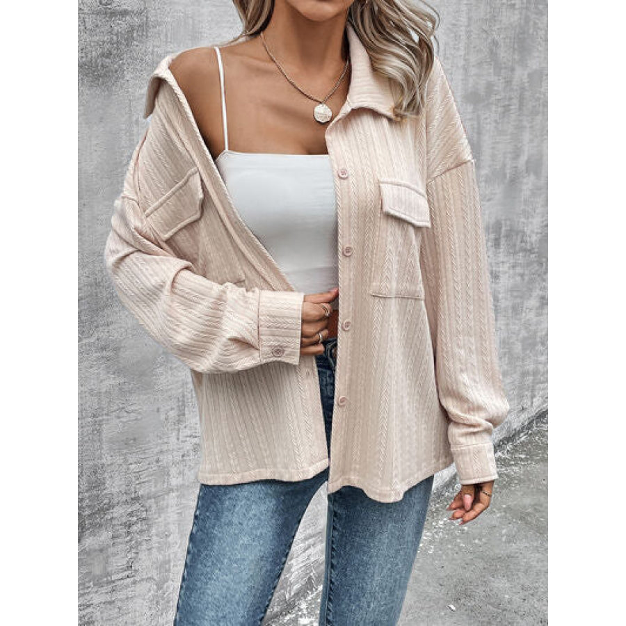 Pocketed Button Up Dropped Shoulder Jacket Clothing