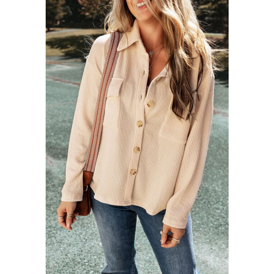 Pocketed Button Up Dropped Shoulder Jacket Clothing