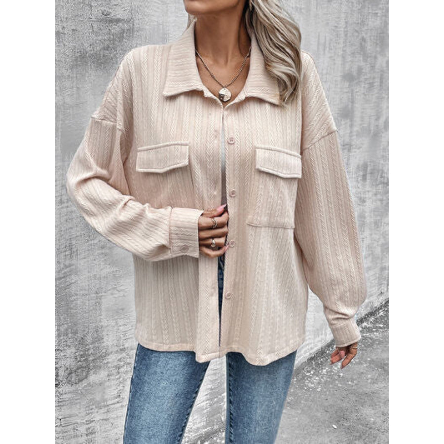 Pocketed Button Up Dropped Shoulder Jacket Clothing