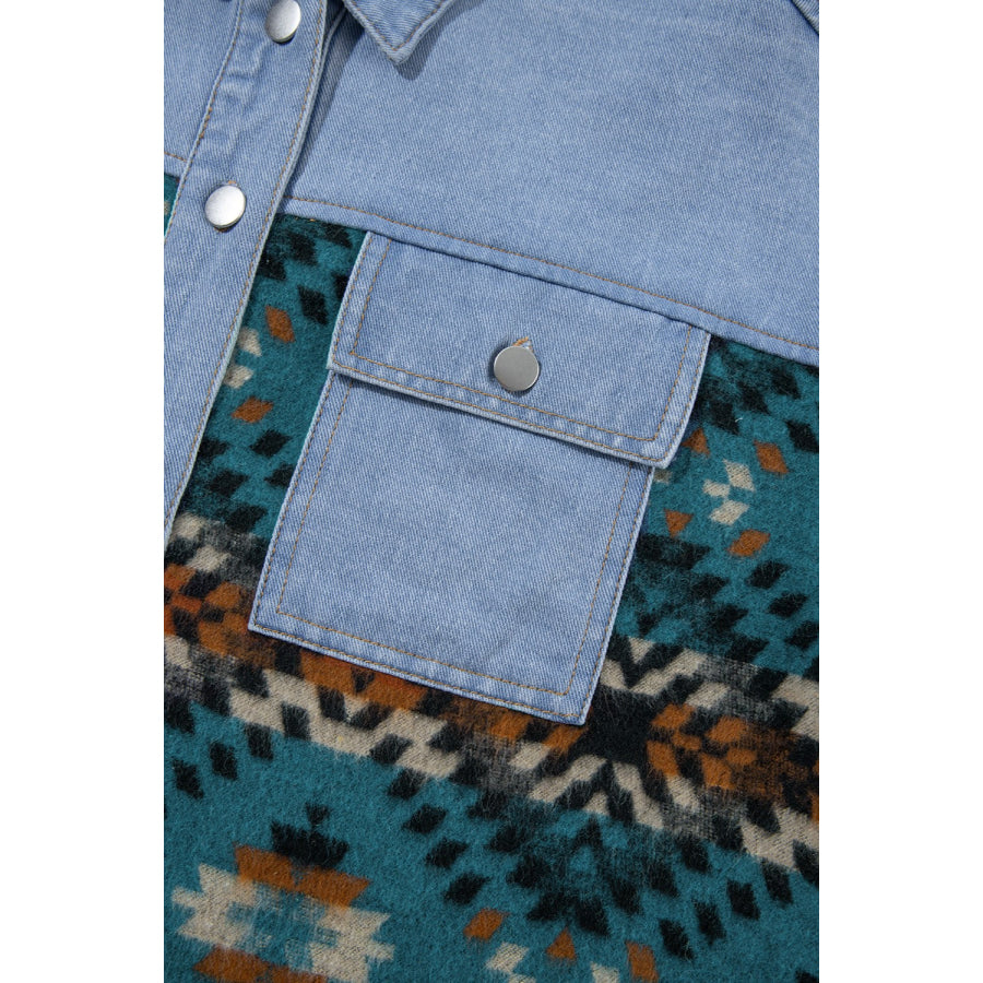 Pocketed Button Up Long Sleeve Denim Jacket Apparel and Accessories