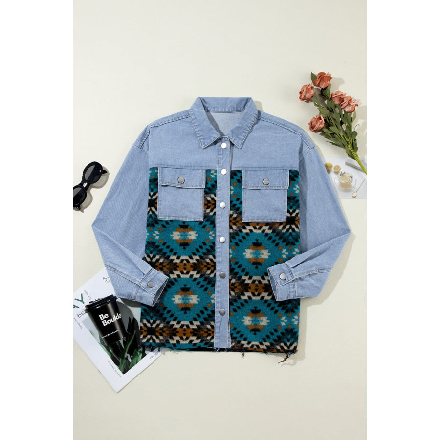 Pocketed Button Up Long Sleeve Denim Jacket Apparel and Accessories