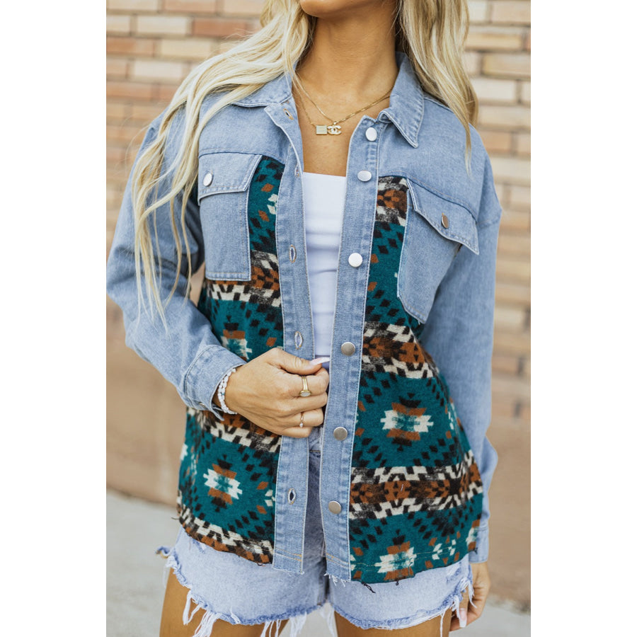 Pocketed Button Up Long Sleeve Denim Jacket Medium / S Apparel and Accessories