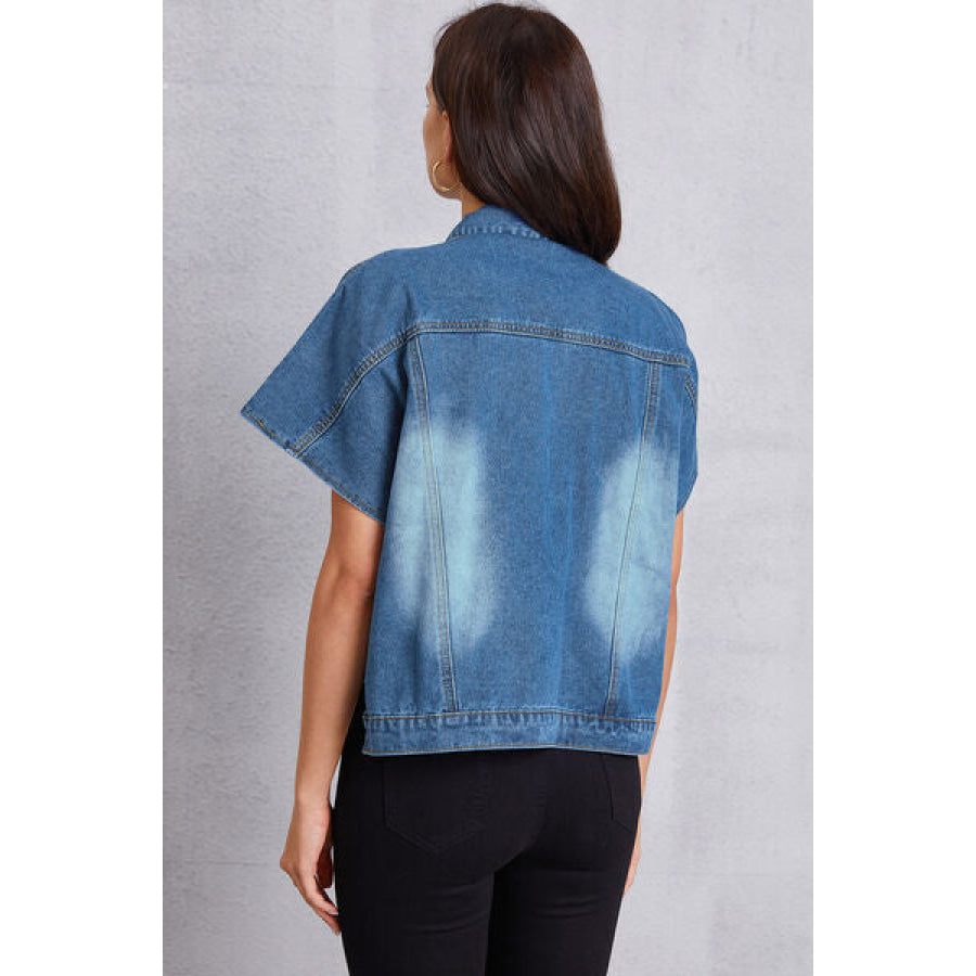 Pocketed Button Up Short Sleeve Denim Top Apparel and Accessories