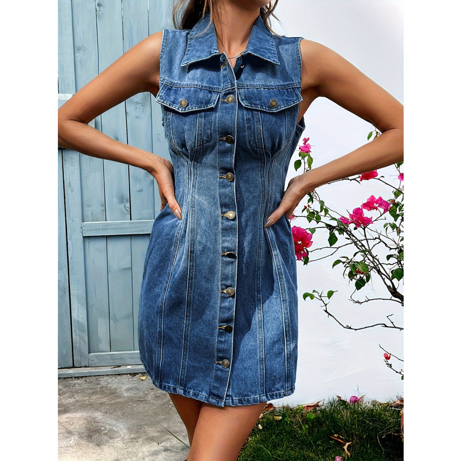 Pocketed Button Up Sleeveless Denim Dress Medium / XS Apparel and Accessories