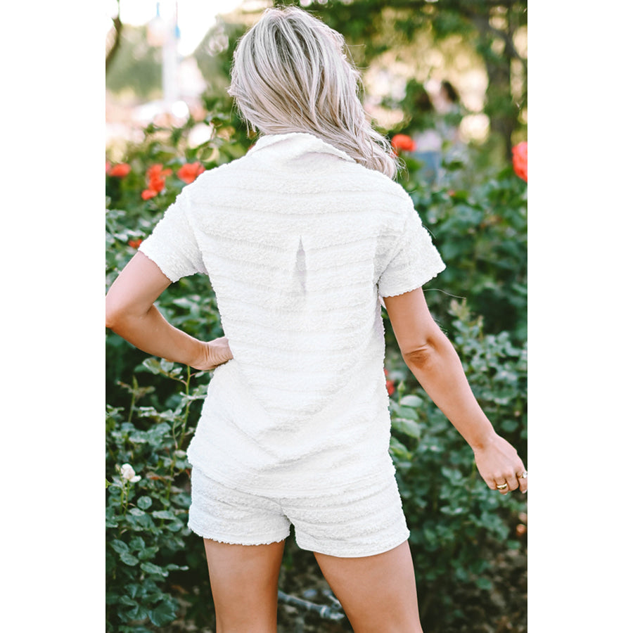 Pocketed Button Up Top and Shorts Set White / S Apparel and Accessories