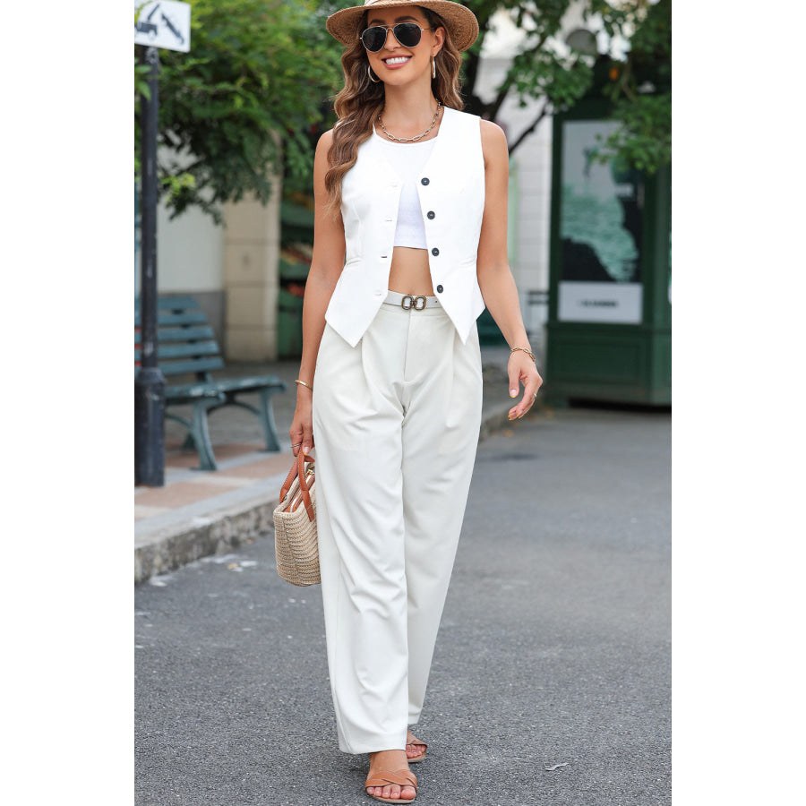 Pocketed Button Up Vest Apparel and Accessories