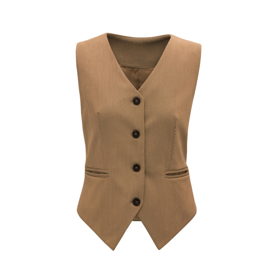Pocketed Button Up Vest Apparel and Accessories
