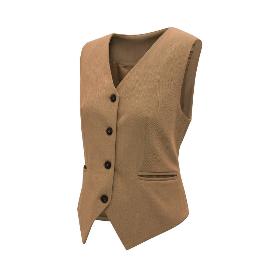 Pocketed Button Up Vest Apparel and Accessories