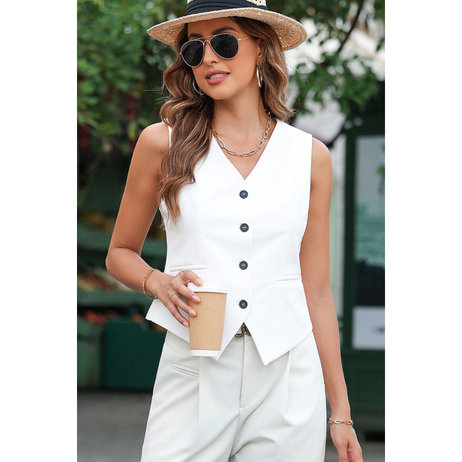 Pocketed Button Up Vest Apparel and Accessories