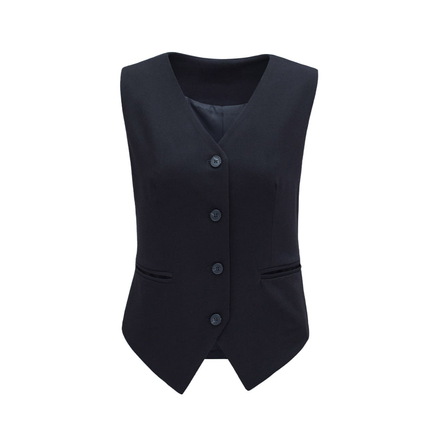 Pocketed Button Up Vest Black / S Apparel and Accessories