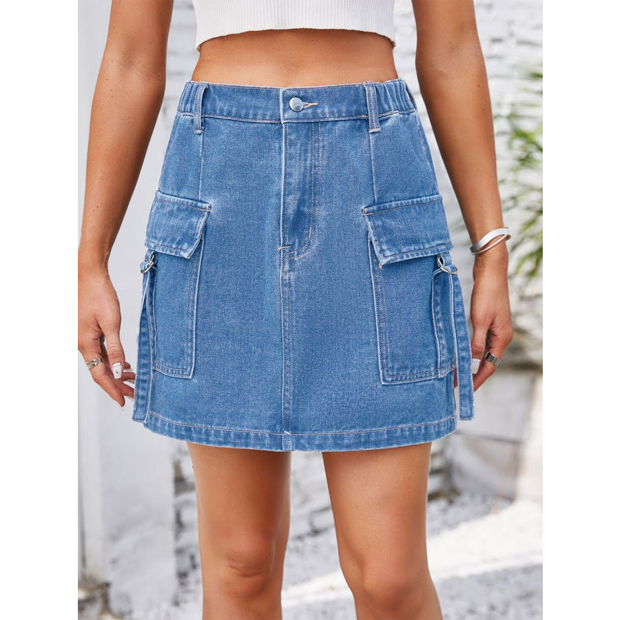 Pocketed Buttoned Denim Skirt Medium / S Apparel and Accessories