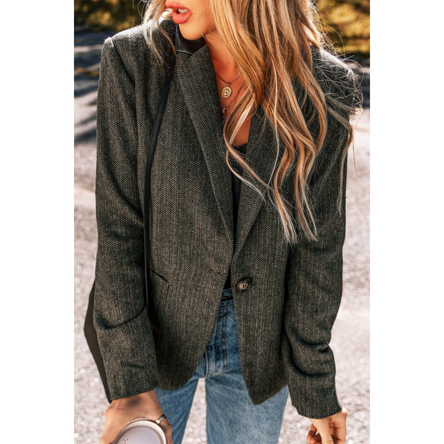 Pocketed Buttoned Long Sleeve Blazer Apparel and Accessories
