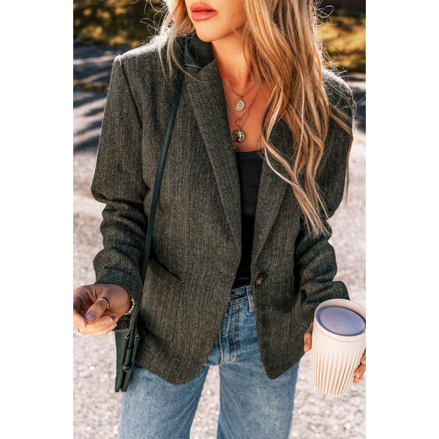 Pocketed Buttoned Long Sleeve Blazer Apparel and Accessories