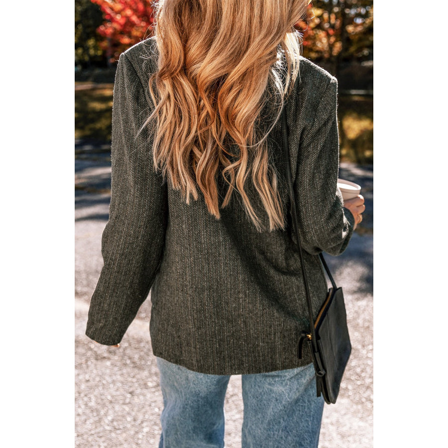 Pocketed Buttoned Long Sleeve Blazer Apparel and Accessories