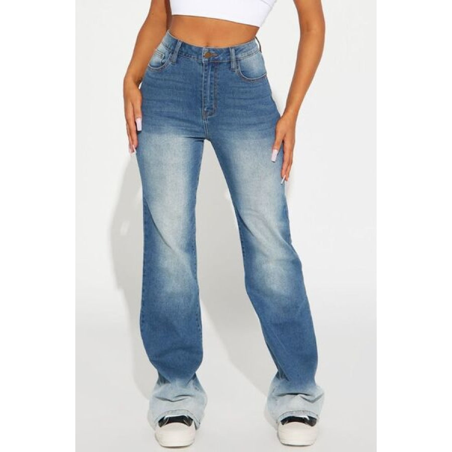 Pocketed Buttoned Straight Jeans Apparel and Accessories