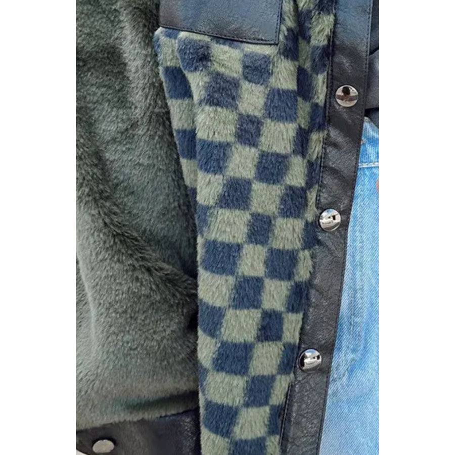 Pocketed Checkered Collared Neck Jacket Apparel and Accessories