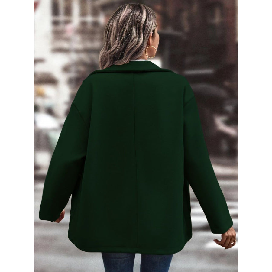 Pocketed Collared Neck Button Up Jacket Apparel and Accessories