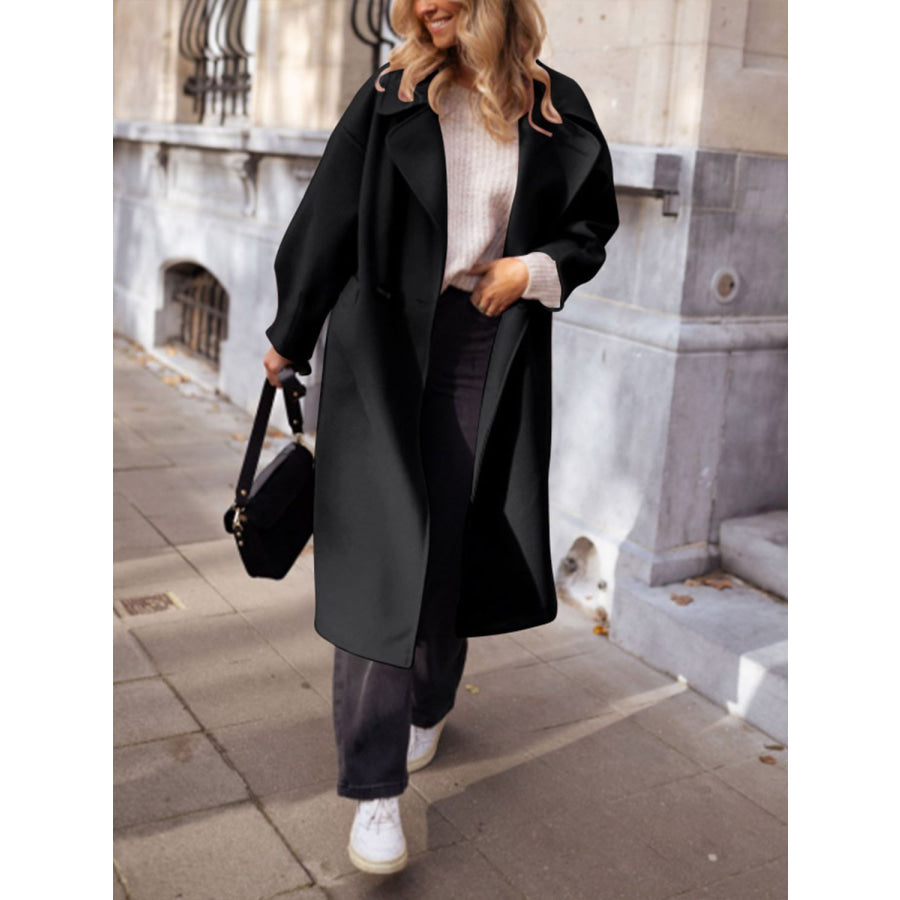 Pocketed Collared Neck Long Sleeve Coat Apparel and Accessories