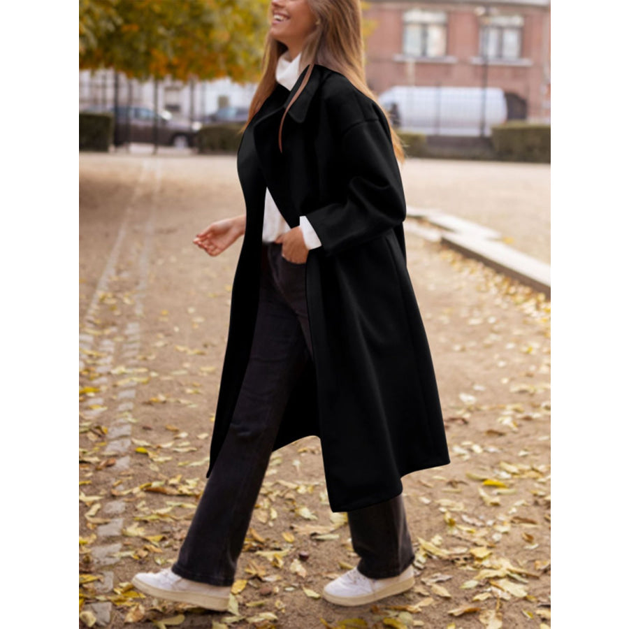 Pocketed Collared Neck Long Sleeve Coat Apparel and Accessories