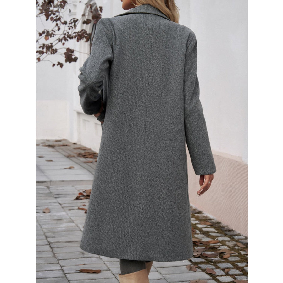 Pocketed Collared Neck Long Sleeve Coat Apparel and Accessories