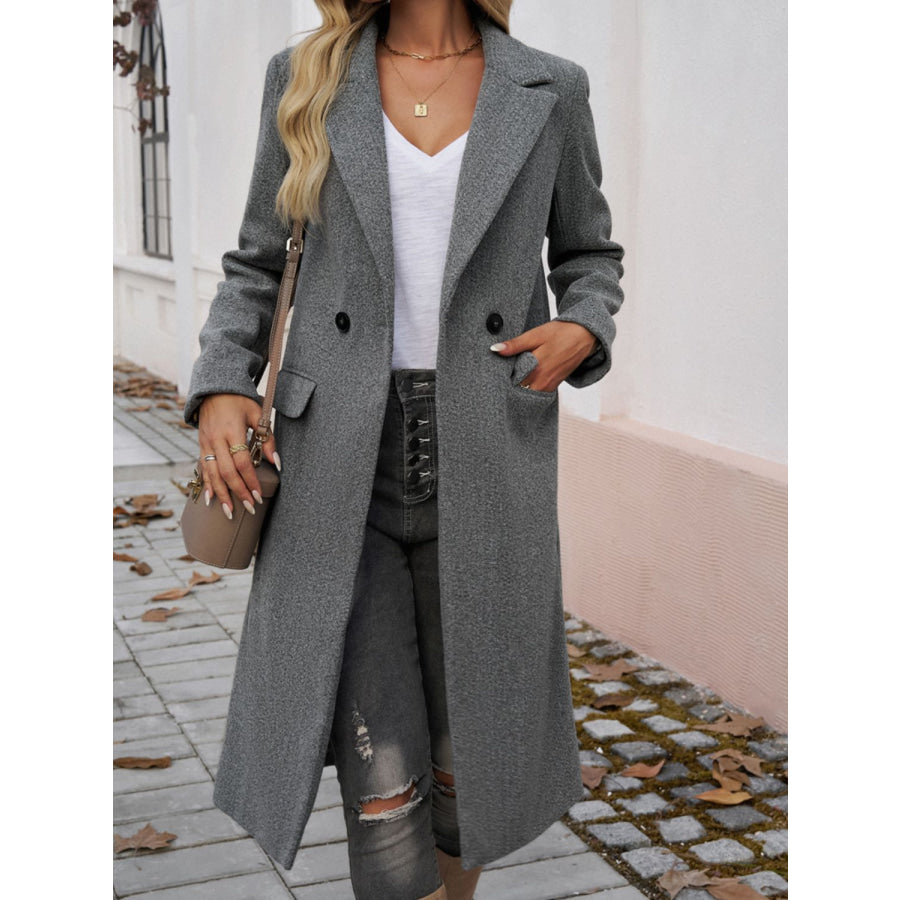 Pocketed Collared Neck Long Sleeve Coat Apparel and Accessories