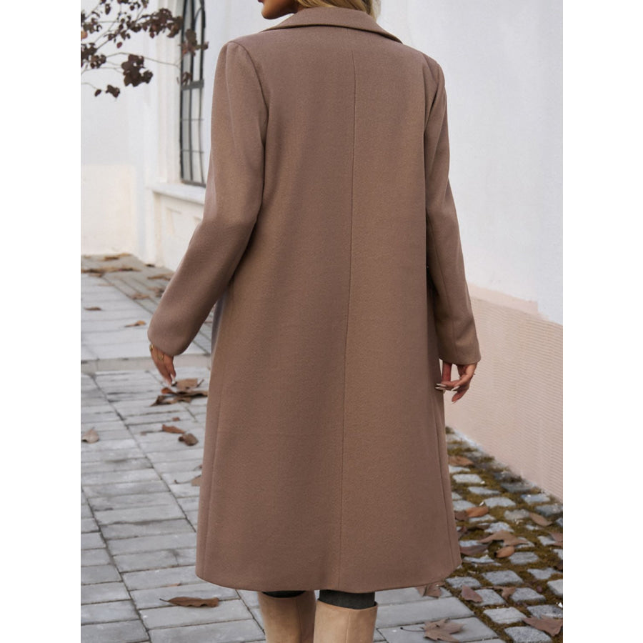 Pocketed Collared Neck Long Sleeve Coat Apparel and Accessories