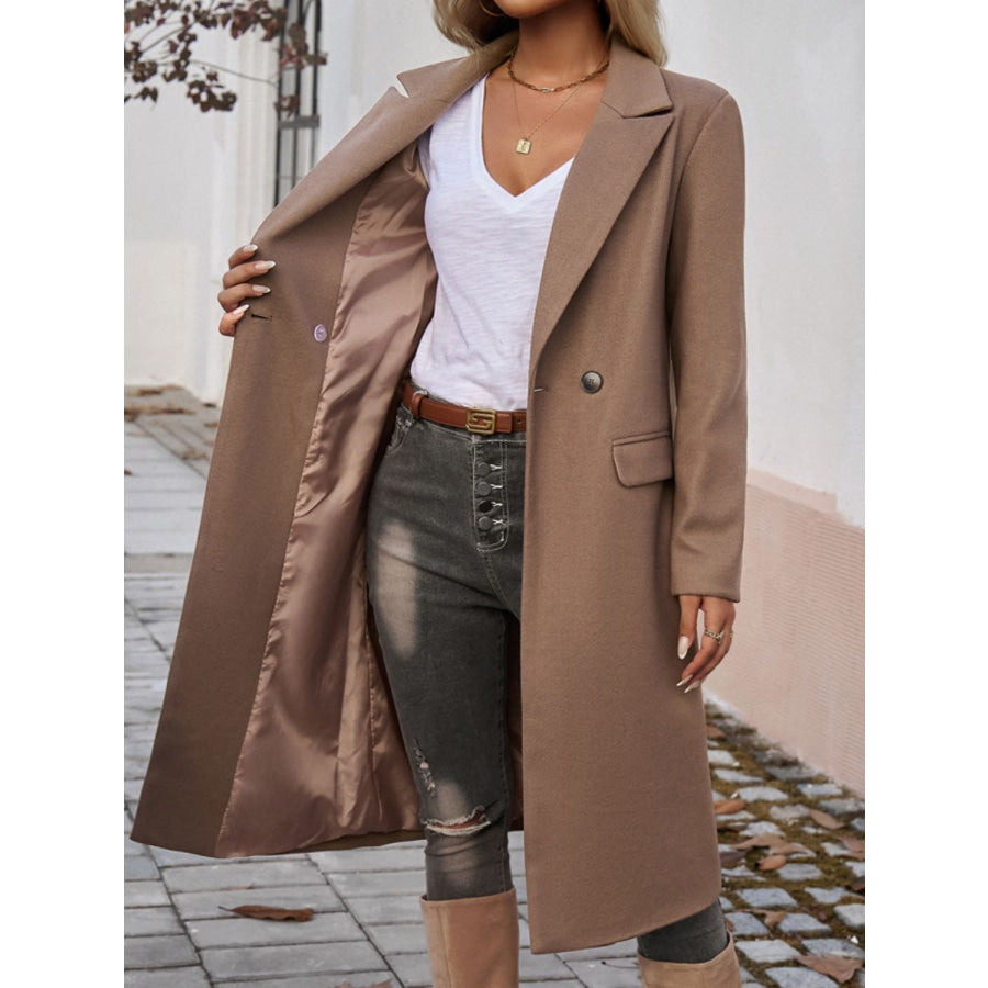 Pocketed Collared Neck Long Sleeve Coat Apparel and Accessories