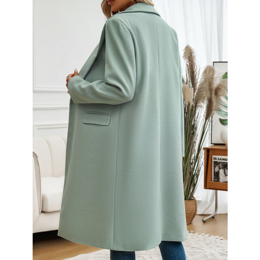 Pocketed Collared Neck Long Sleeve Coat Apparel and Accessories