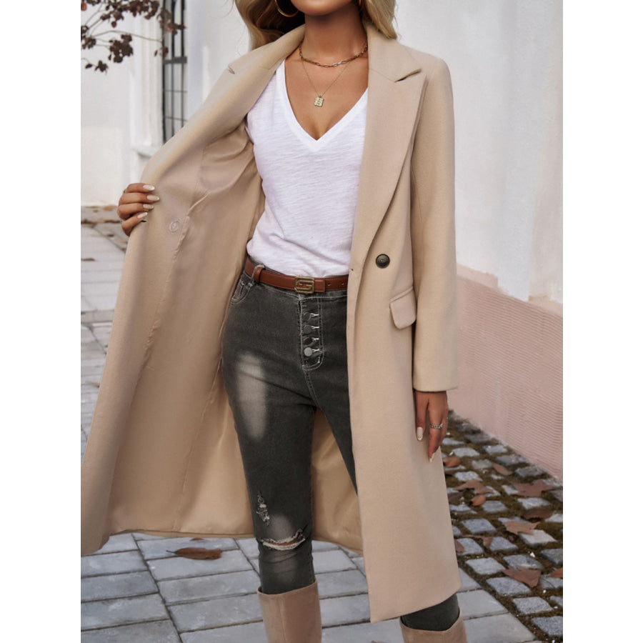 Pocketed Collared Neck Long Sleeve Coat Apparel and Accessories