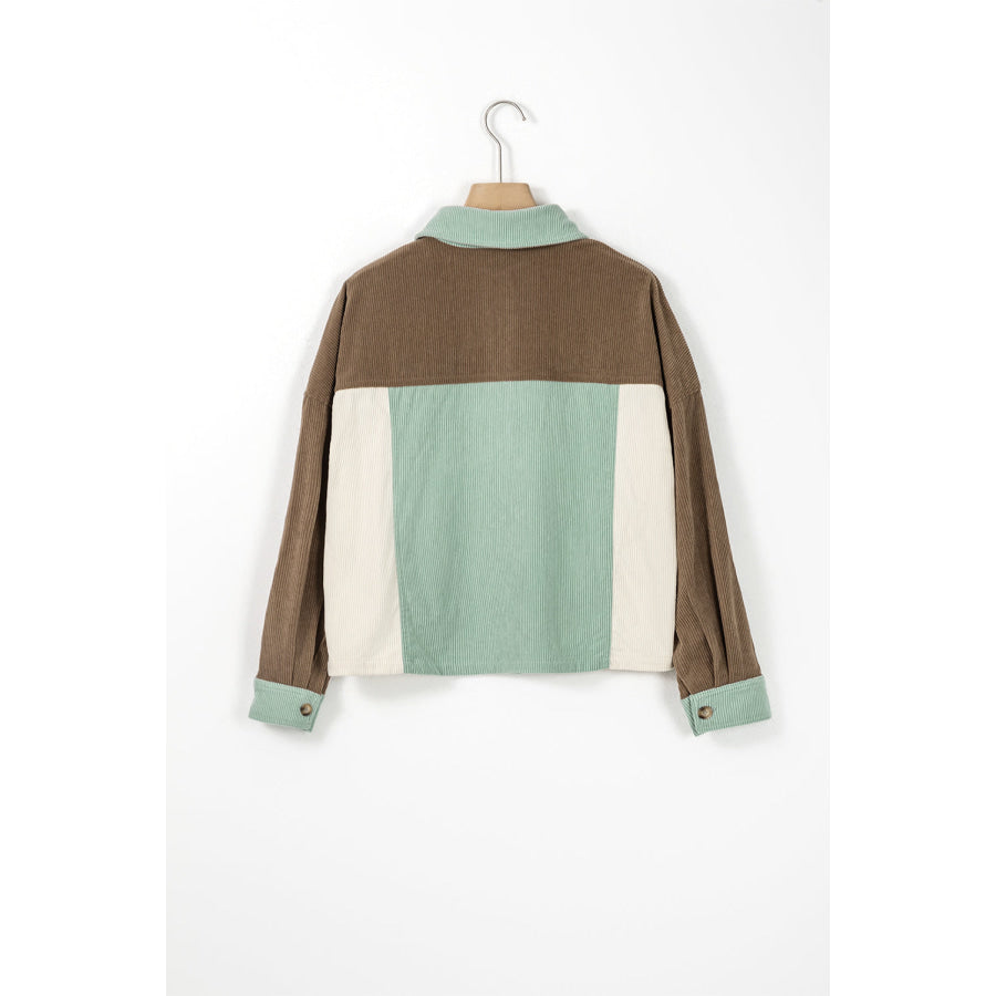 Pocketed Color Block Collared Neck Jacket Apparel and Accessories